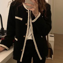 Womens Jackets Fall Winter Black Elegant Jacket Loose Fashion knitted Women Cardigan Top Casual Premium Outerwear 230223