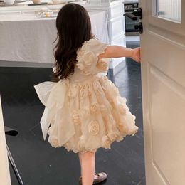 Girl's Dresses Children Clothing Korean Kids Clothes 2023 Spring and Summer Girls Flower Princess Dress Short Sleeve Sweet Cute Elegant Dress Z0223