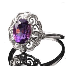 Cluster Rings BAIHE Sterling Silver 925 Plate White Gold About 1.20ct Amethyst Cubic Zirconia Party Anniversary Wedding Fine Jewellery Gift