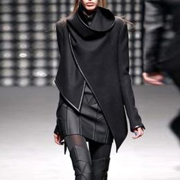 Women's Jackets Yeezzi Fashion Female Long Sleeves Solid Color Winter Original Asymmetric SplitJoint HighNeck Woolen Coat for Women 230223