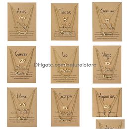 Pendant Necklaces 3Pcs/Set 12 Zodiac Sign Necklace For Women Constellation Chain Choker Birthday Jewellery With Cardboard Card Drop De Dhz24