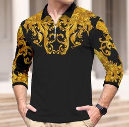 Luxury Half zipper Lapel pullover Shirt for Men Baroque Style Men's Shirt Hawaiian Oversized Tops long Sleeve Loose Male Clothing S- 5XL