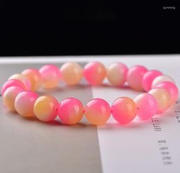 Charm Bracelets Drop Natural Peach Pink Chalcedony Stone Beads Size 8mm For Girl Women Summer Single Lap Jewelry