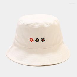 Berets 2023 Four Seasons Cotton Flower Embroidery Bucket Hat Fisherman Outdoor Travel Sun Cap For Men And Women 03