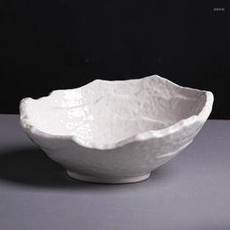 Bowls Japanese Utensils Ceramic White Bowl Dinnerware Set Salad Plate Large Size Irregular Rim Creative Tableware Restaurant Use