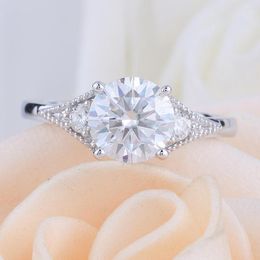 Cluster Rings Veryins 10K White Gold Center 1.5ct 7.5mm F Color Moissanite Engagement Ring For Women Wedding Gift