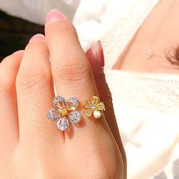 Band Rings Colorful Zircon Big And Small Flower Rings For Women 2022 Delicate New Fashion Jewelry Ring Adjustable bijoux gifts G230213