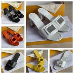 New Fashion F-Baguette Sandals Shoes Women's Wide-band Slides Flats Beach Casual Walking Embellished Fashion Flip Flops Hollow Rubber Slippers Original Box EU35-42