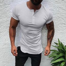 Men's T Shirts Fashion Men Clothing Open Short Sleeve Button Casual T-Shirt Men's Sports T-Shirts Tee Harajuku V-Neck Male Clothes