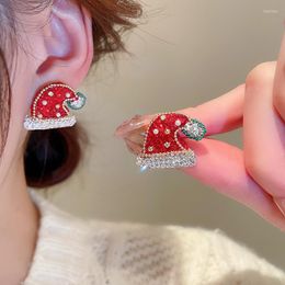 Stud Earrings FFLACELL Christmas Jewellery Pearl Rhinestone Red Hat For Women Girl Party Middle Ancient Fashion