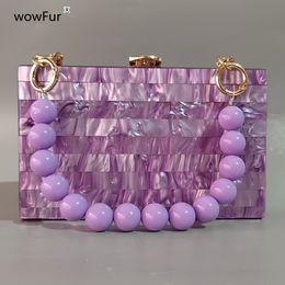 Evening Bags Brand Luxury Pearl Purple Fashion Women Shoulder Bag Bead Handle Chain Acrylic Box Clutches Wedding Party Purse 230223