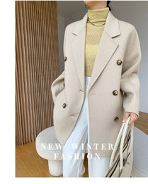 Women's Jackets Cashmere coat women's short pure wool doublebreasted suit collar small women 230223