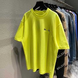 Designer t Shirt Balanciagas Spring Summer Coke Wave Letter Round Neck Cotton Short Sleeve Loose Version Mens and Womens Yellow Black