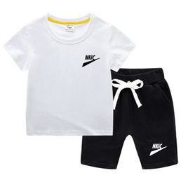 New Kids Baby Boys Girls Clothes Set Children Brand LOGO Print Short Sleeve T-Shirt 2Pcs Summer Tracksuit Outfit