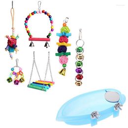 Other Bird Supplies Parrot Toys-Bird Hanging Shredding Swing Chew-Birds Ladder Bell Toys With Bath Mirror Toy