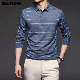 Men's Polos Top Grade Fashion Brand Men Plain Polo Shirts For Men Striped Casual Designer Long Sleeve Tops Men's Clothing 230223