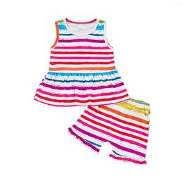 Clothing Sets 2023 1-6Y Kids Girl Clothes Set Colourful Striped Print Sleeveless Round Neck Top Vest Shorts Toddler Casual Outfits 2pcs