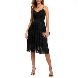 Casual Dresses Women's Vintage A-Line Dress Sling Sleeveless V-Neck Floral Lace Knee-Length Elegant Cocktail