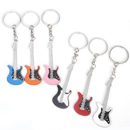 Fashion Guitar Key Chain Metal KeyChain Cute Musical Car Key Ring Silver Color pendant For Man Women Party Gift 6 Colors