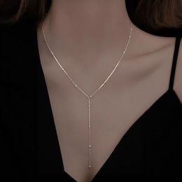 Festive Versatile Tassel Pendant Sexy Super Shiny Full Diamond Necklace Low-Treasted Long Necklace Women's Clavicle Chain Choker Silver and Gold 2PCS/Pack