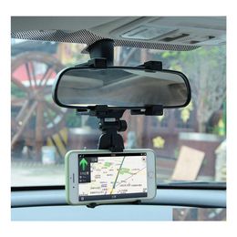 Car Holder Rearview Mirror Mount For 3.5 To 5.5 Sn Cellphone Mounting Bracket Mobile Phone Gps 180° Rotation Drop Delivery Mobiles M Dhpta