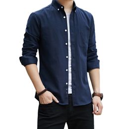 Men's Casual Shirts Spring Men's Slim Solid Shirts Oxford Long Sleeve Full Button Casual Thin Shirts Turn Down Collar Comfy Clothing Oversized 5XL 230223