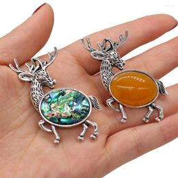 Pendant Necklaces Natural Stone Brooch Metal Alloy Deer Shape Exquisite Charms Scarf Pins For Jewellery Making DIY Sweater Accessories 50x53mm