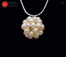 Choker Qingmos White Natural Pearl Handwork Weaving 18-20mm Round Ball Pendant Necklace For Women & Silver Plated Chain Chokers