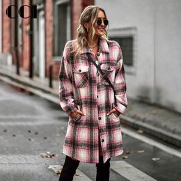 Women's Jackets CCI Casual Long Plaid Top Autumn Winter Fashion Sleeve Single Breasted Versatile Cardigan Coat Blouse WQ012C 230223