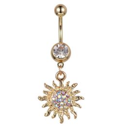 Navel Bell Button Rings D0700 Gold Clear Ab Sunflower Belly Ring 14Ga 10Mm Length Drop Delivery Jewelry Body Dhgarden Dhjkv