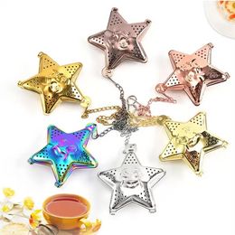 Star Tea Infuser With Chain 6 Colors Tea Strainer 304 Stainless Steel Tea Bag Kitchen Tools bb0223