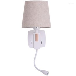 Wall Lamps Simple Style Switch Modern LED Light Fixtures Rotating Bedside Lamp Fabric Shade Sconce Indoor Lighting Lampara