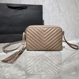 10A Ayna Kaliteli Tasarımcı Lou Kamera Çantası Küçük 23 cm Kadın Çıplak Dana Derisi Chevron Kapitone Çanta Lüks Gerçek Deri Çanta Crossbody Siyah Omuz Püskül Kutu Çantalar