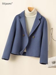 Women's Jackets 2023 Spring Lapel Collar Two Buttons 100 Wool Short Coat 2Layers Woolen Hand Sewing Overcoat Blazer 302 230223