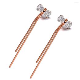 Stud Earrings Trendy Titanium Stainless Steel Bowknot Jewelry White Clay Rhinestone Tassel For Women Girls E20015