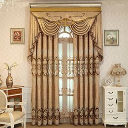 Curtain European Style Curtains For Living Dining Room Bedroom Brown Chenille Fabric Hollow Gold Silk Embroidery Customization