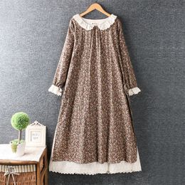 Casual Dresses Japanese Embroidery Cotton And Linen Flower Loose Longsleeved Midi 230223