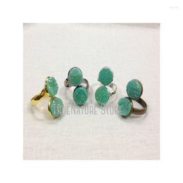 Cluster Rings 5Pcs RM13640 Green Jewelry Adjustable Copper Ring Round Shape Grass Titanium Plated Crystal