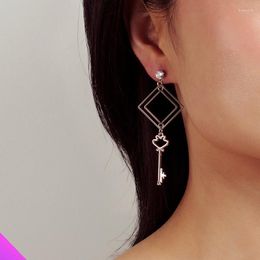 Stud Earrings Inlaid Zircon Geometric Square And Key Classic Fashion Romantic Sweet Girl Ladies Jewellery Gift 2 Colours 2023