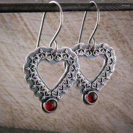Dangle Earrings Retro Court Hollow Heart Ethnic Heart-shaped Lace Red Stone Halloween For Women