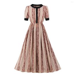 Casual Dresses Plus Size Summer Dress 50s 60s Women Print Vintage Elegant Patchwork Party Swing Midi Vestidos Short Sleeve O Neck