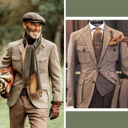 Men's Vests Vintage Wool Herringbone Jacket Loose Gentleman's Versatile 230223