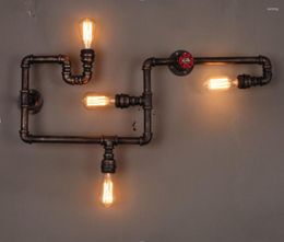 Wall Lamp Loft Vintage Water Pipe 4 Lights Bar Restaurant Iron Industrial Style E26 E27 Edison Bulbs Retro Sconce