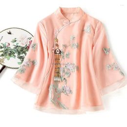 Ethnic Clothing Woman Traditional Chinese Qipao Top Flower Print Hanfu Cheongsam Female Elegant Oriental Tang Suit Blouse