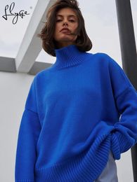 Women's Sweaters Women's Turtleneck Sweater Oversized Elegant Knit Winter Jumper Woman Pullovers Fall Blue Long Sleeve Top Thick Sweaters 230223