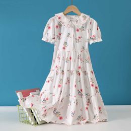 Girl's Dresses Elegant Dress for Girls Costumes Short Sleeve Flower Print Kids Dresses Summer Baby Dress Children Clothing 6 8 9 10 12 13 Years