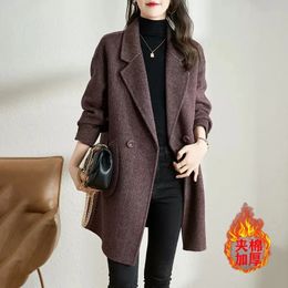 Women's Jackets Woolen Jacket 2023 Autumn Winter Korean Style Temperament Thickened Medium and Long Herringbone Pattern Coat 230223