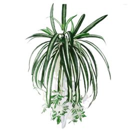 Decorative Flowers 1Pc Artificial Plants Wall Hanging Chlorophytum Potted Green PVC Fake Simulation Flower Living Room Decor 65cm