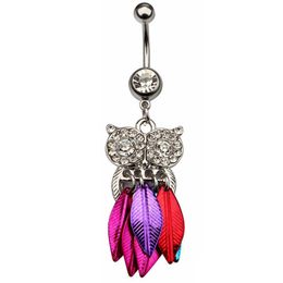 Navel Bell Button Rings D0675 Owl Belly Ring Clear Colour Drop Delivery Jewellery Body Dhgarden Dhkee