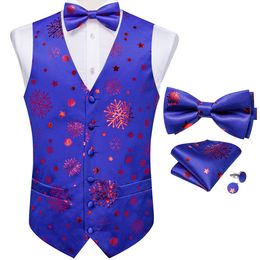 Men's Vests Men Christmas Vest Purple Blue Waistcoat Bowtie Handkerchief Cufflinks Set for Man Accessories Party Snowflake 230222